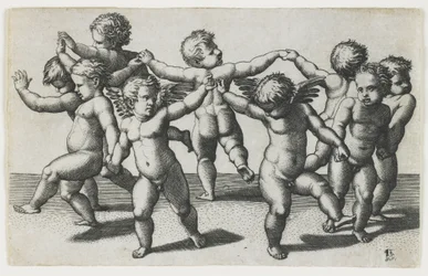 Dos cupidos guiando a niños en una danza, c. 1517-1520